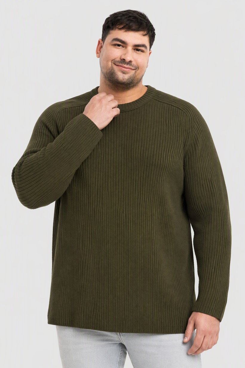 Men Crew Neck Long Sleeve Knitted Sweater, Olive