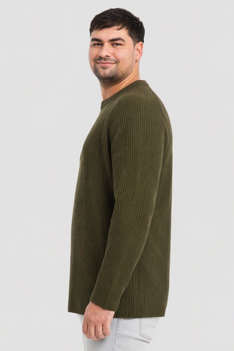 Men Crew Neck Long Sleeve Knitted Sweater, Olive