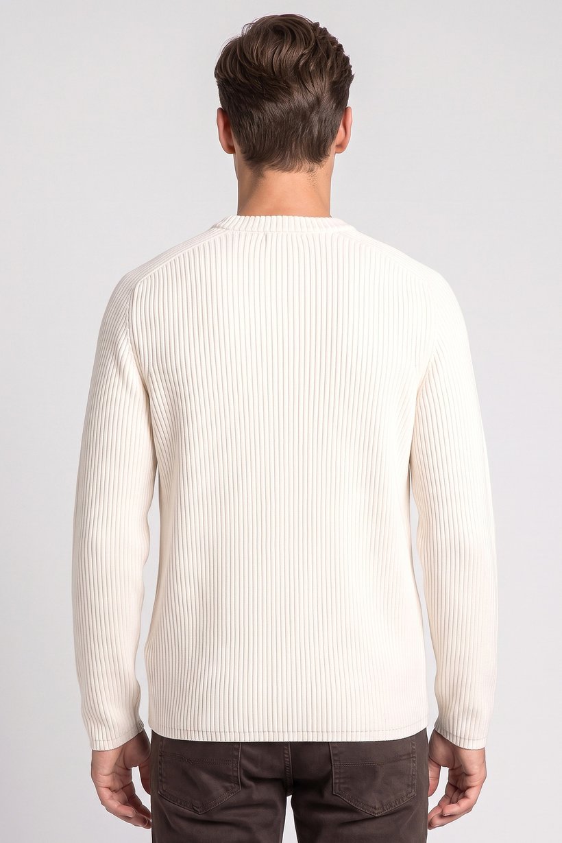 Men Crew Neck Long Sleeve Knitted Sweater, Cream