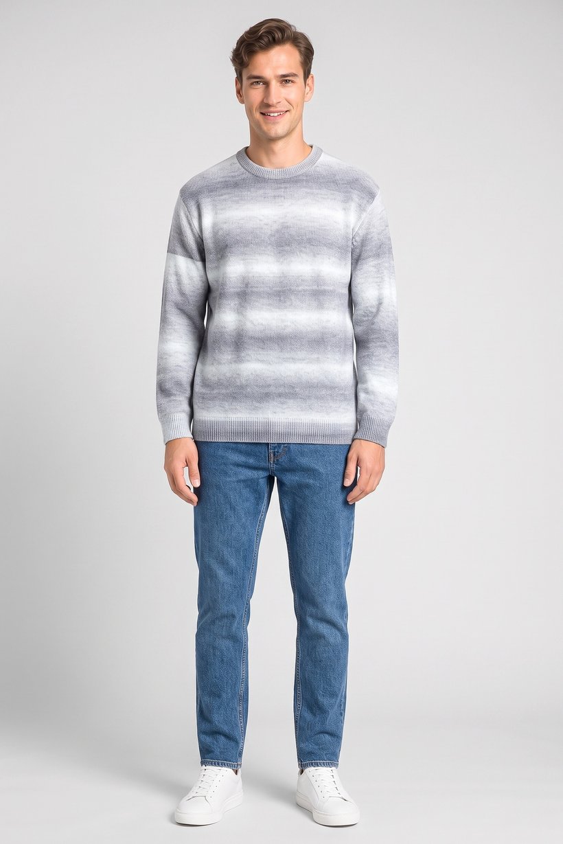 Men Crew Neck Stripe Sweater, Multicolor