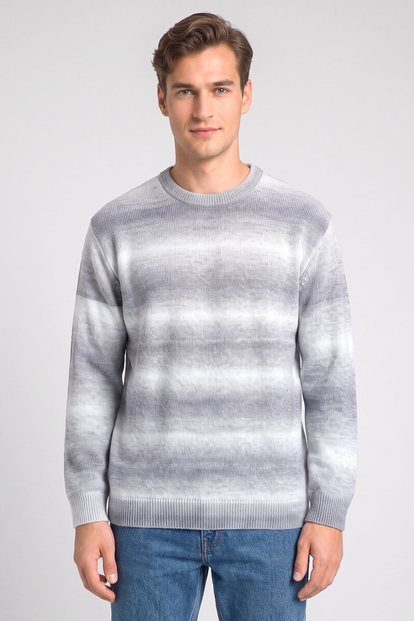 Men Crew Neck Stripe Sweater, Multicolor