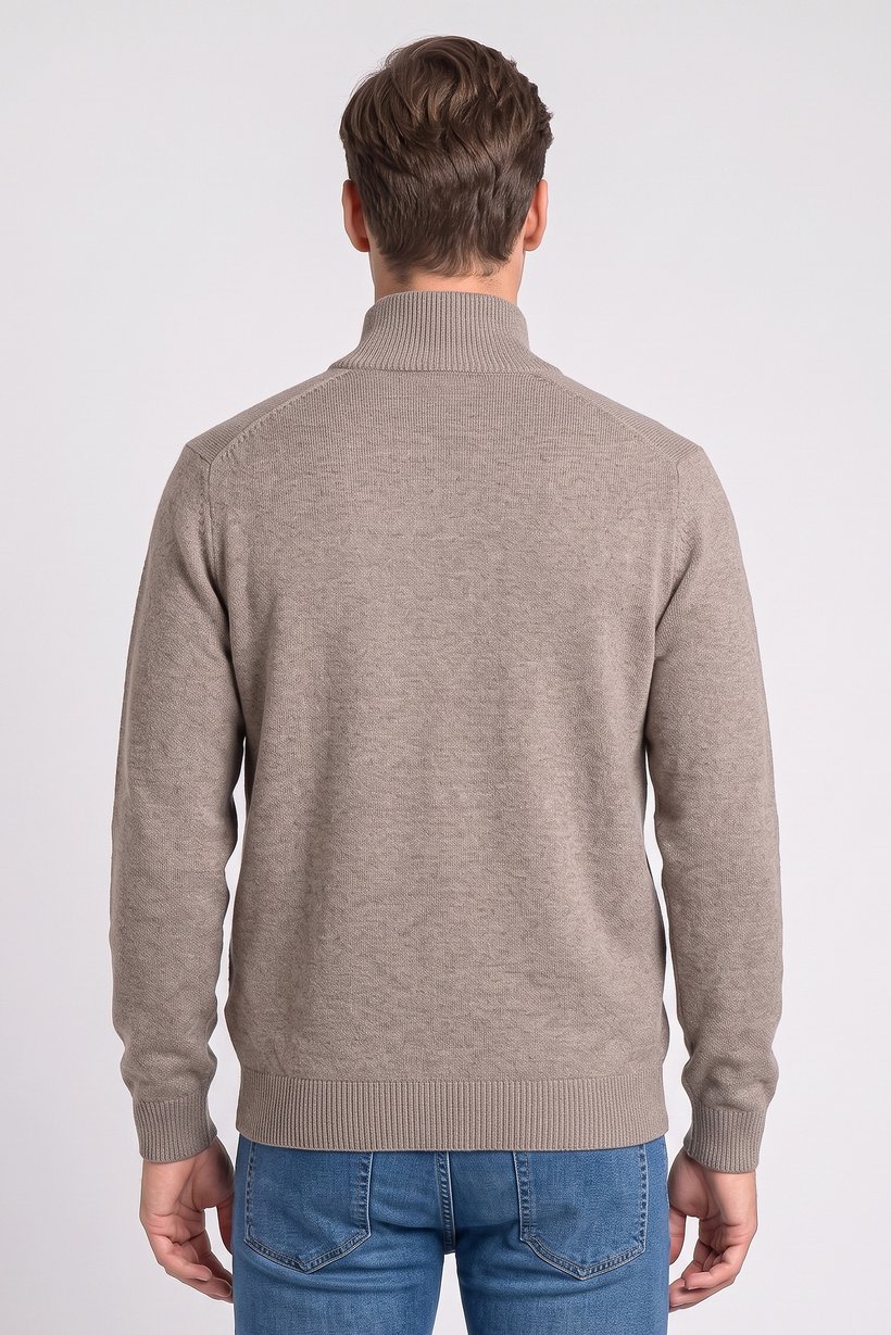 Men Crew Neck Knitted Cardigan, Beige