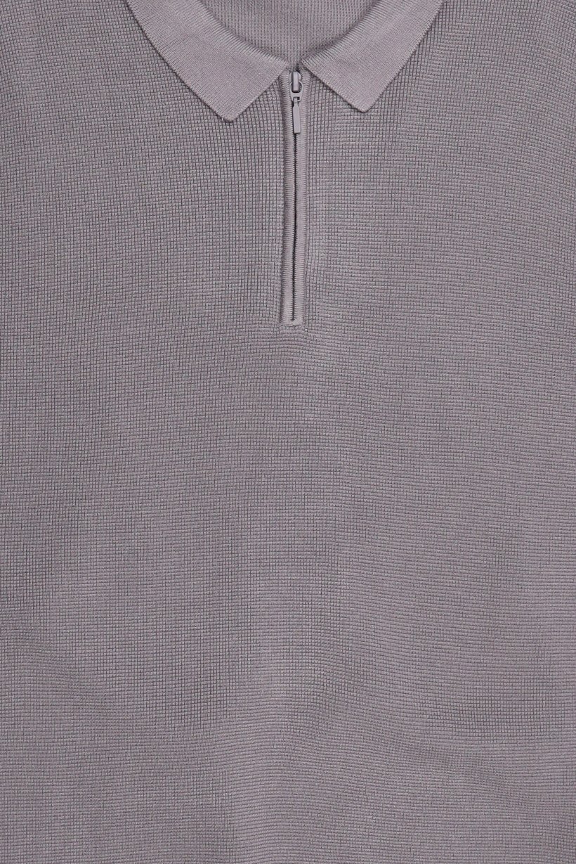 Men Spread Collar Textured Long Sleeve Sweater, Grey