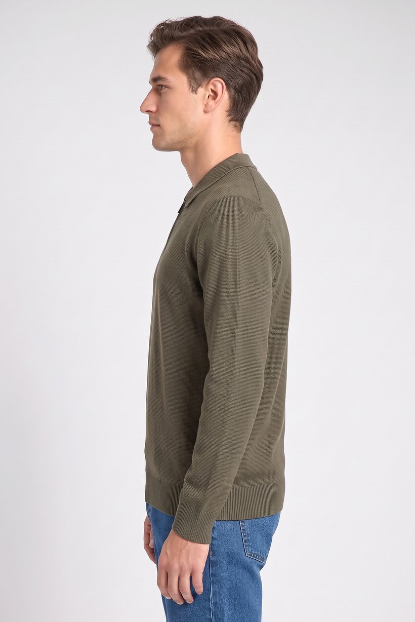Men Spread Collar Knitted Sweater, Olive