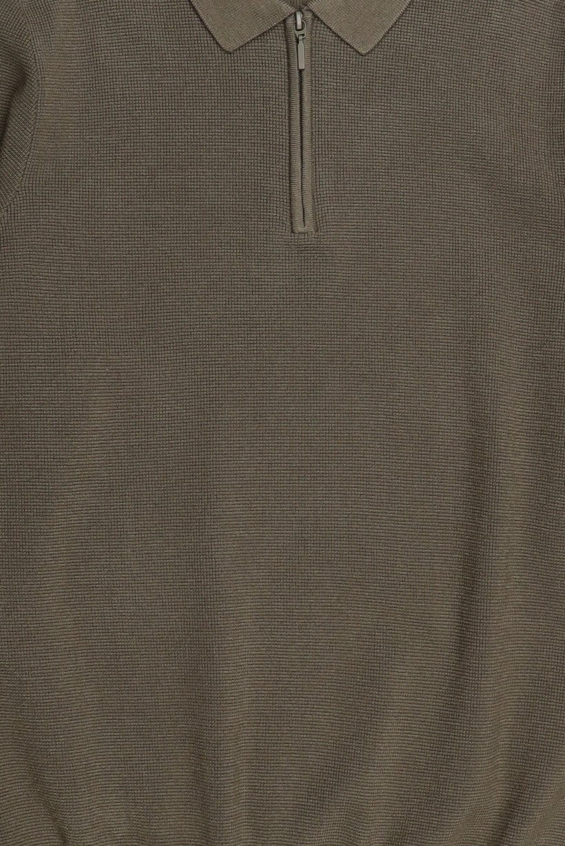 Men Spread Collar Knitted Sweater, Olive
