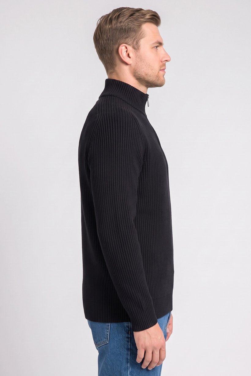 Men Mock Neck Knitted Sweater, Navy