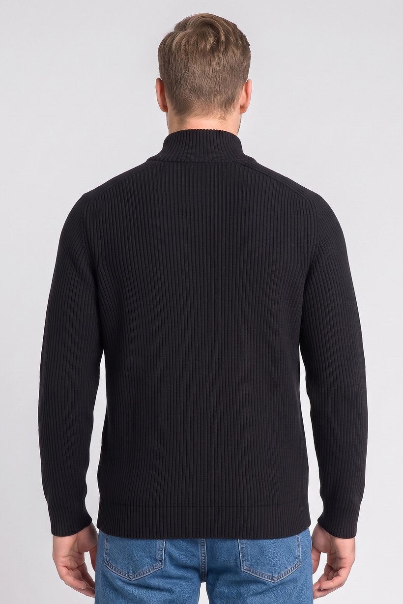 Men Mock Neck Knitted Sweater, Navy