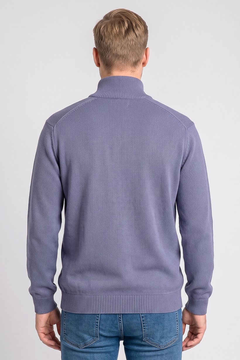 Men Mock Neck Knitted Cardigan, Dusty Blue