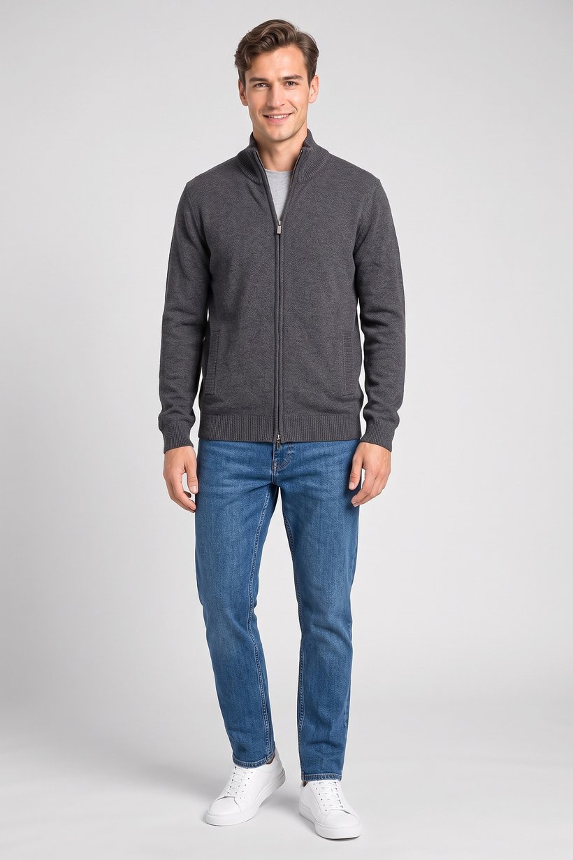 Men Mock Neck Sweater, Charcoal Grey
