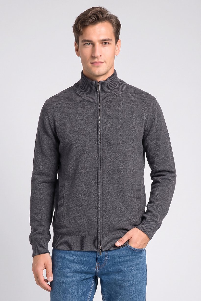Men Mock Neck Sweater, Charcoal Grey