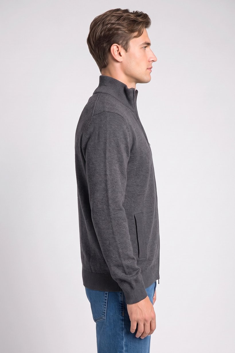 Men Mock Neck Sweater, Charcoal Grey