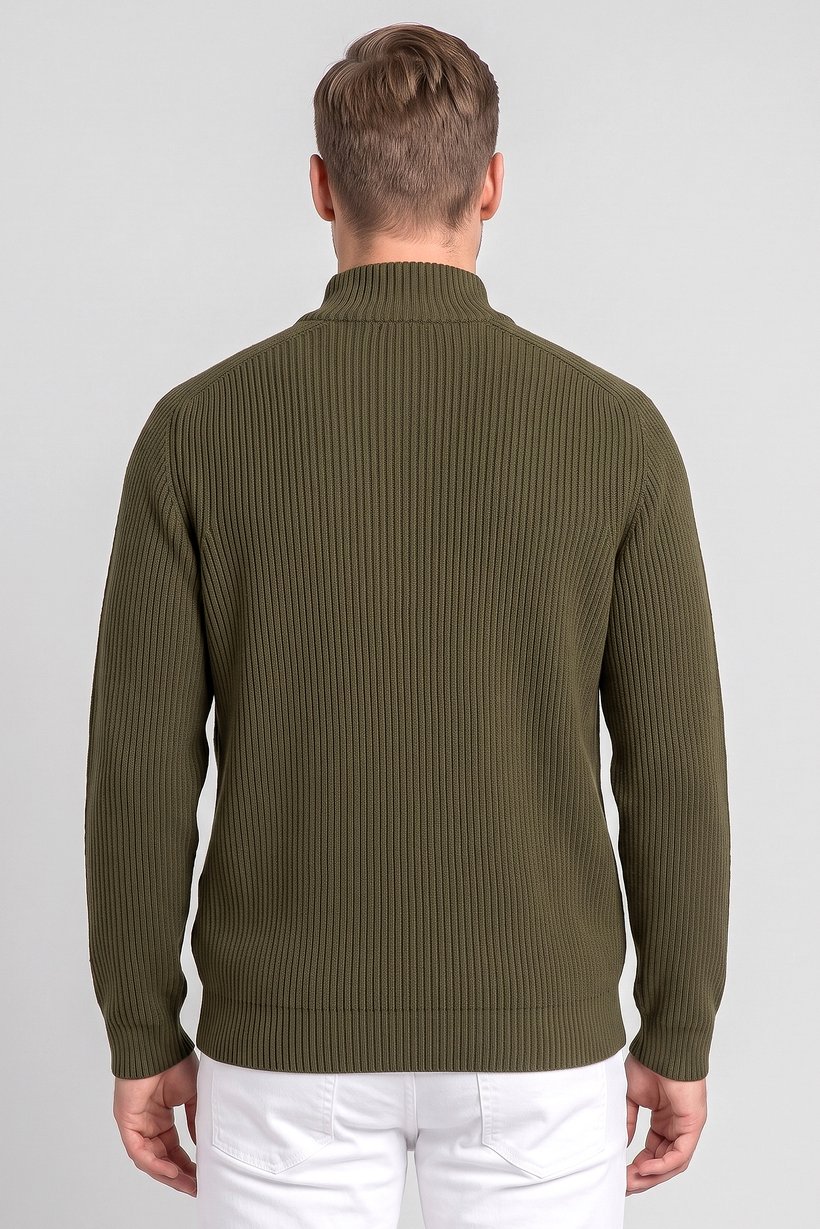 Men Mock Neck Textured Sweater, Dark Green