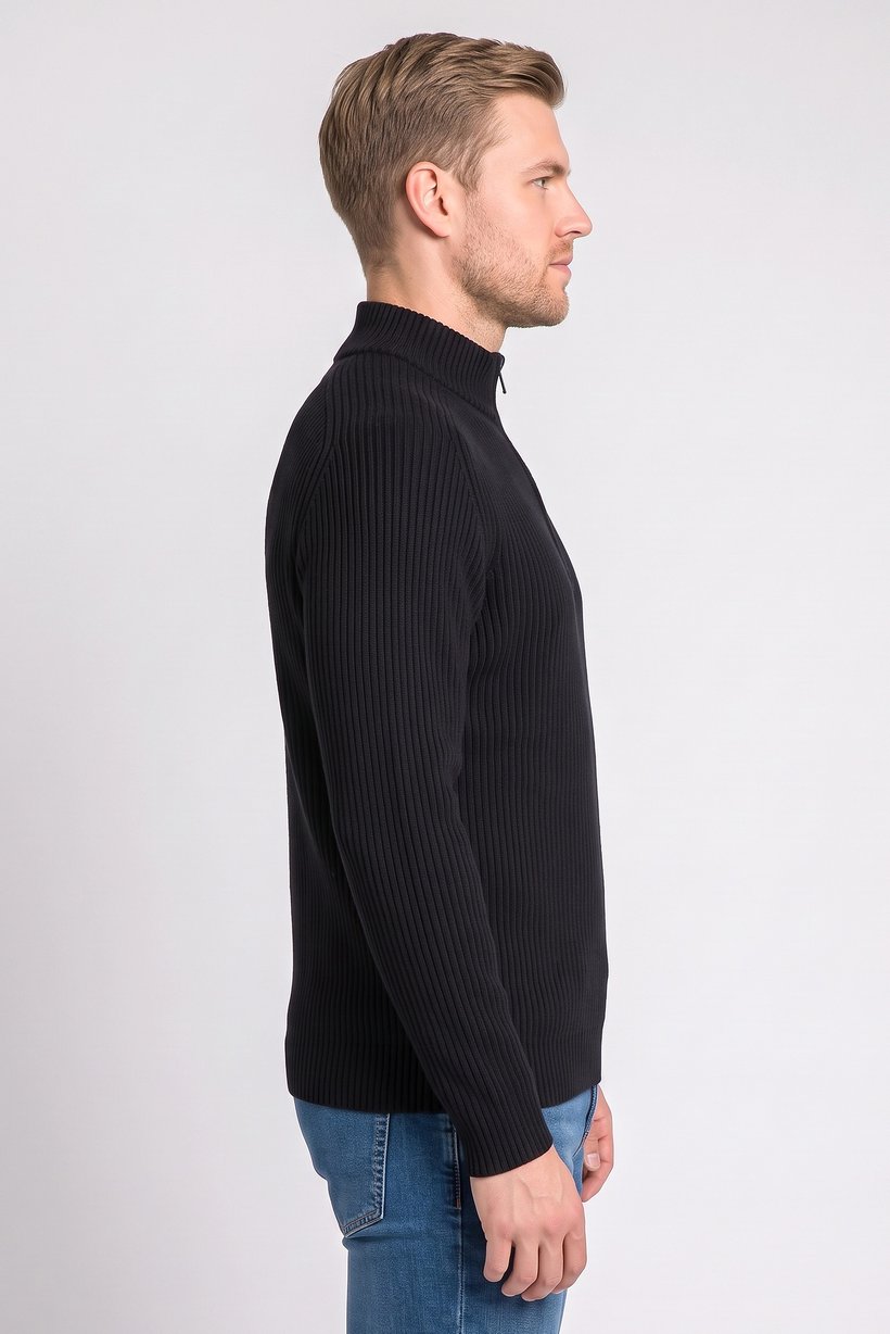 Men Mock Neck Textured Sweater, Black