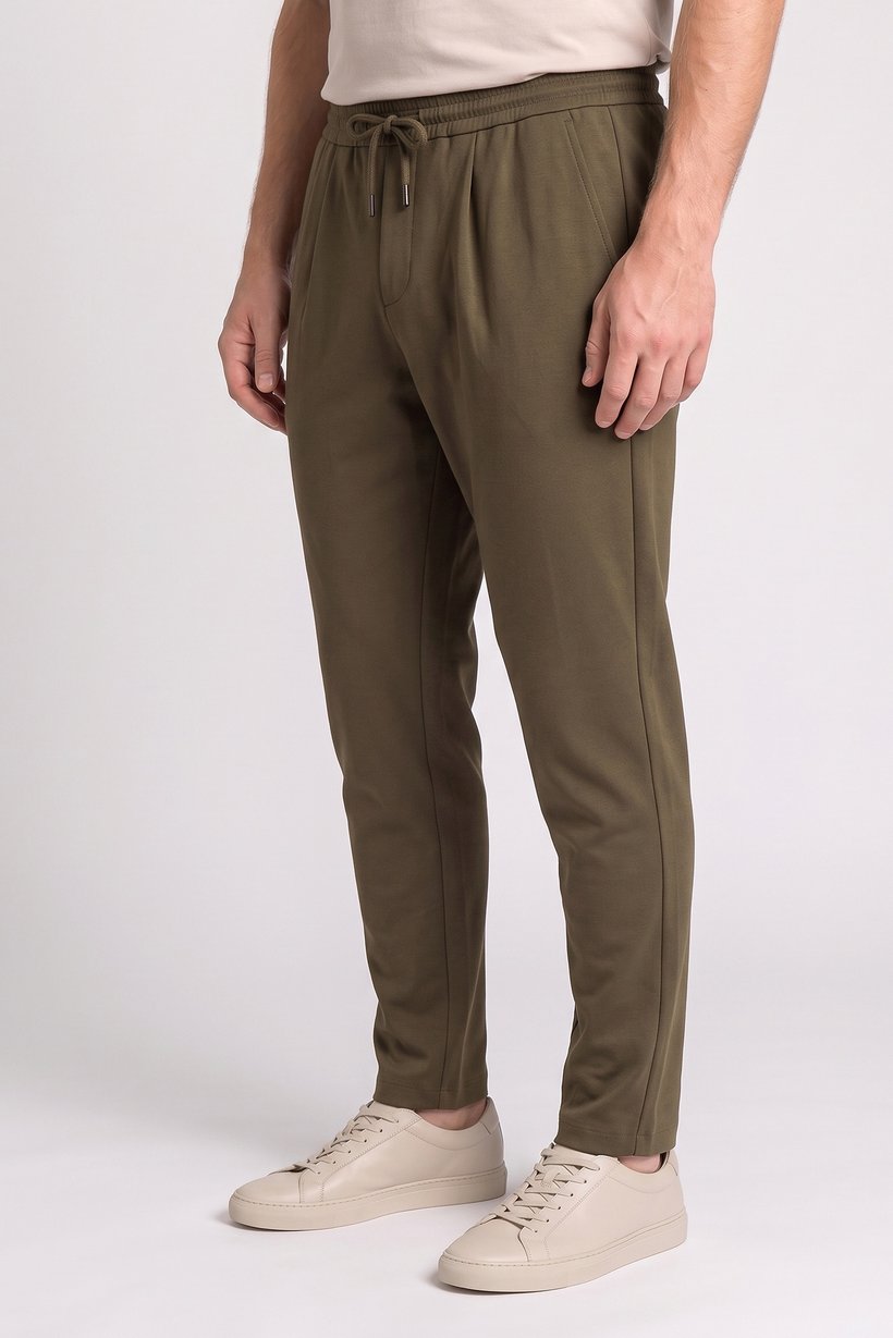Men Slim Fit Plain  Straight Leg Pants, Dark Olive