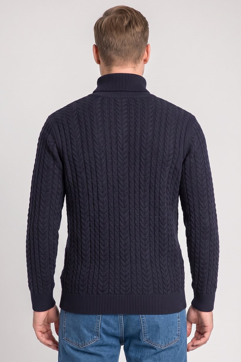 Men Turtle Neck Textured Sweater, Deep Navy