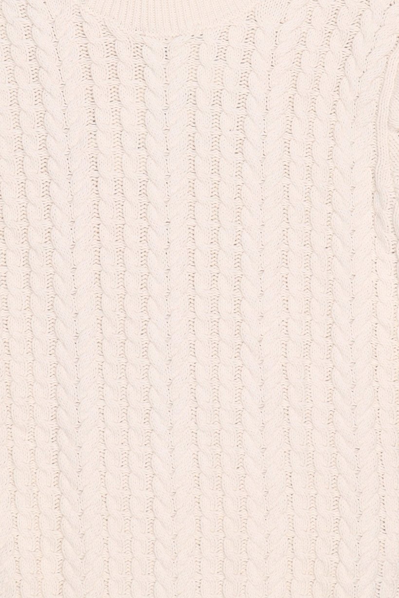 Men High Neck Cable Knitted Sweater, Cream