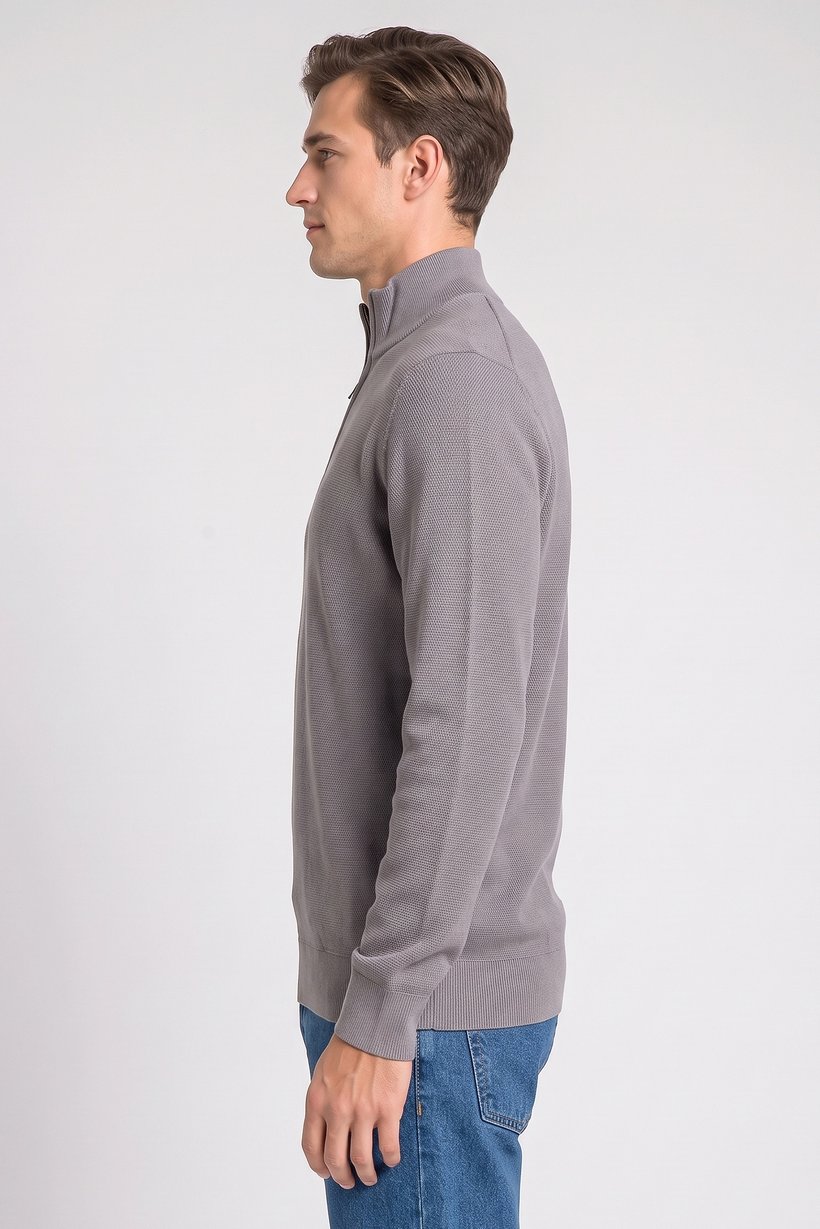Men Mock Neck Knitted Sweater, Grey