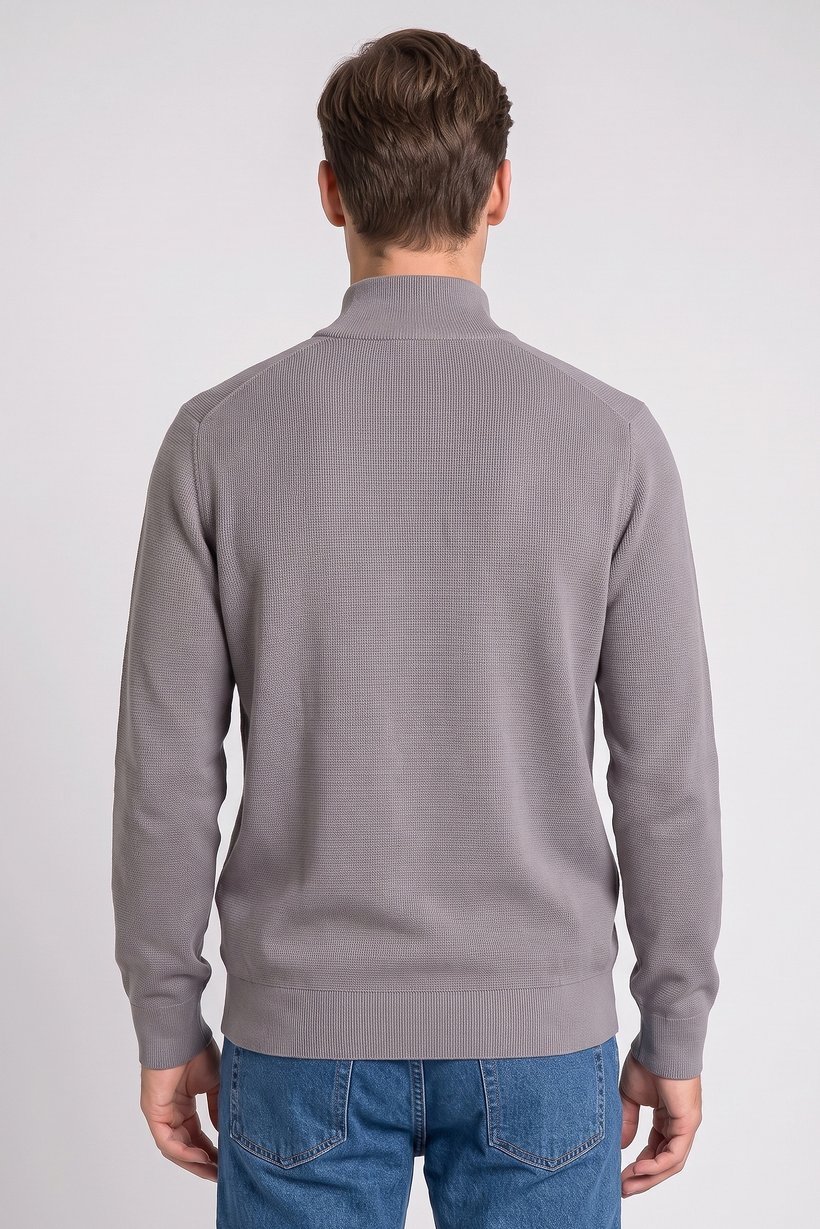 Men Mock Neck Knitted Sweater, Grey