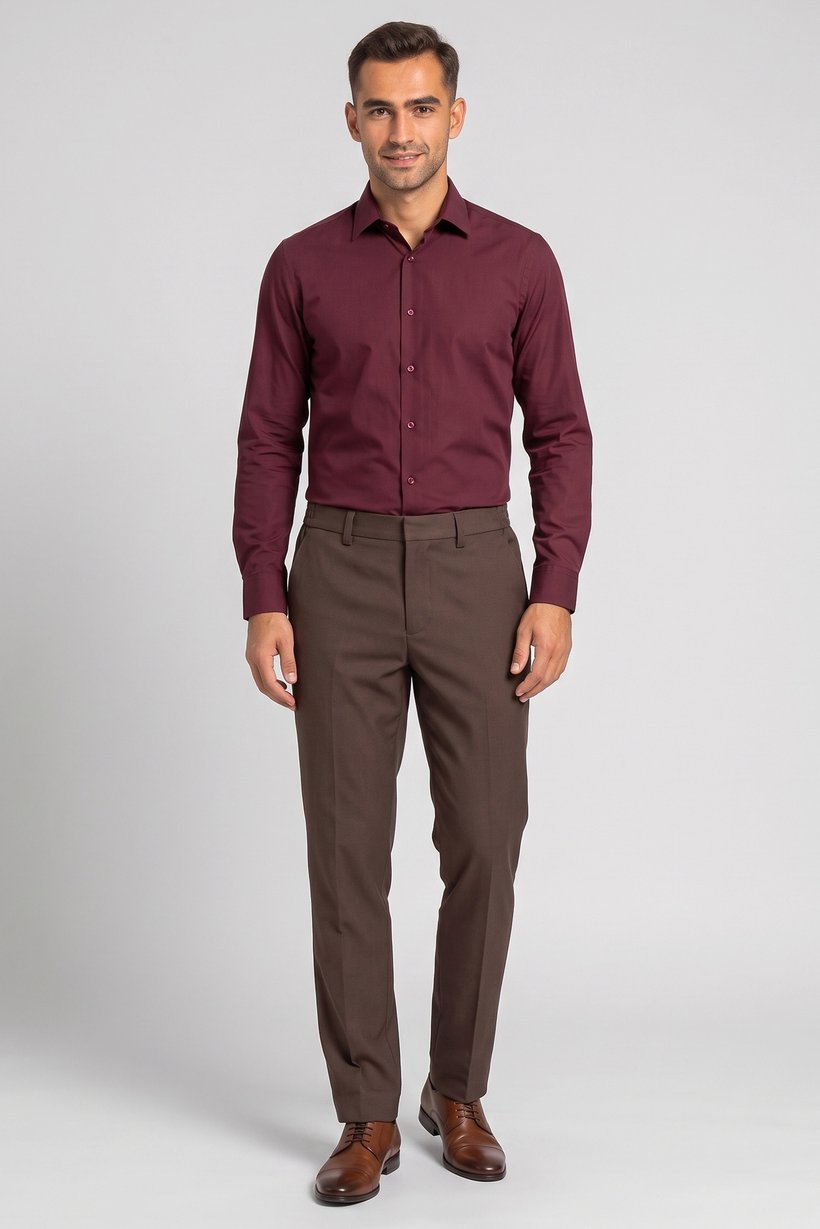 Men Slim Fit Straight Leg Solid Pants, Dark Brown