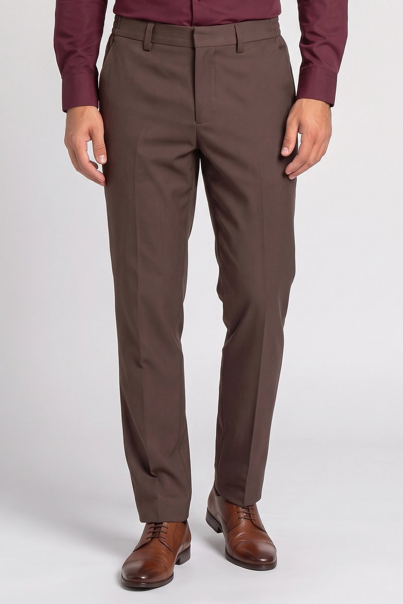 Men Slim Fit Straight Leg Solid Pants, Dark Brown