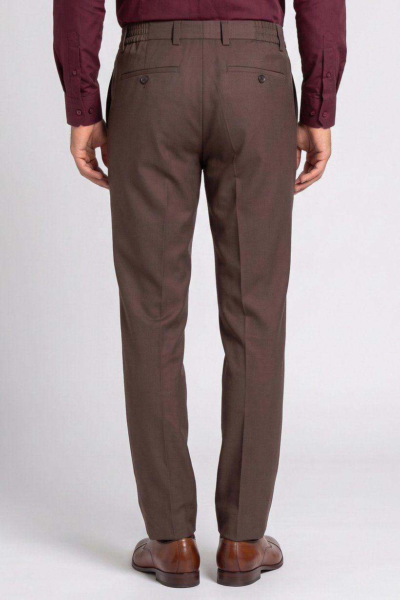 Men Slim Fit Straight Leg Solid Pants, Dark Brown