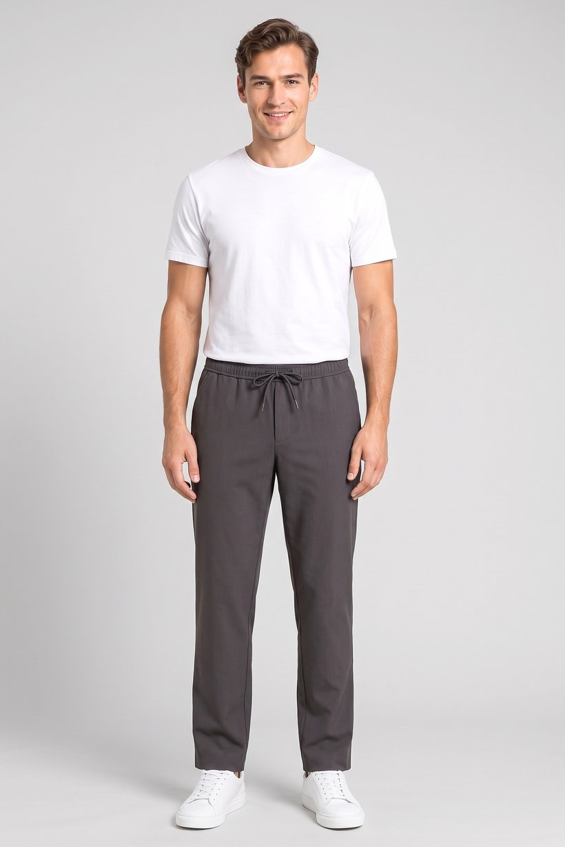 Men Loose Fit Solid Wide Leg Pants, Grey