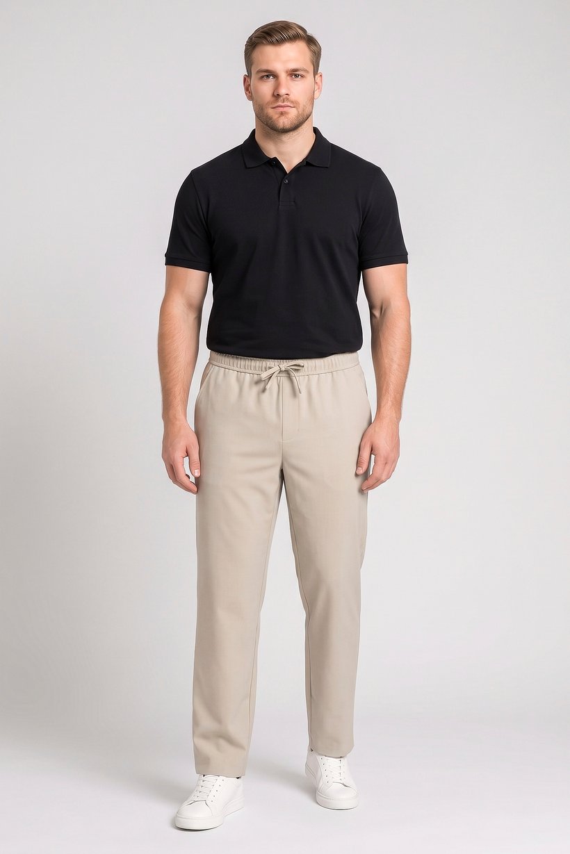 Men Loose Fit Solid Wide Leg Pants, Beige
