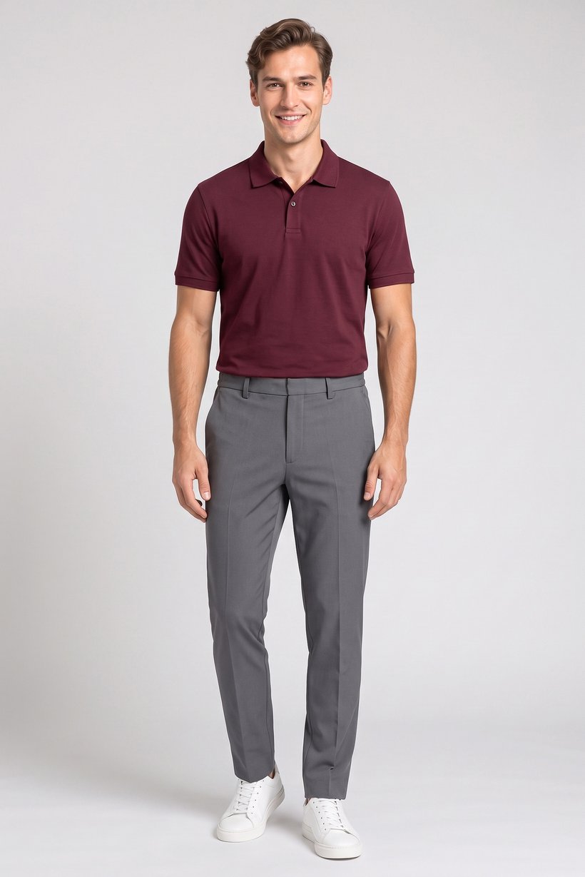 Men Slim Fit Straight Leg Solid Pants, Grey