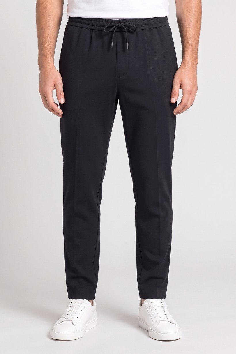 Men Slim Fit Solid Straight Leg Pants, Navy