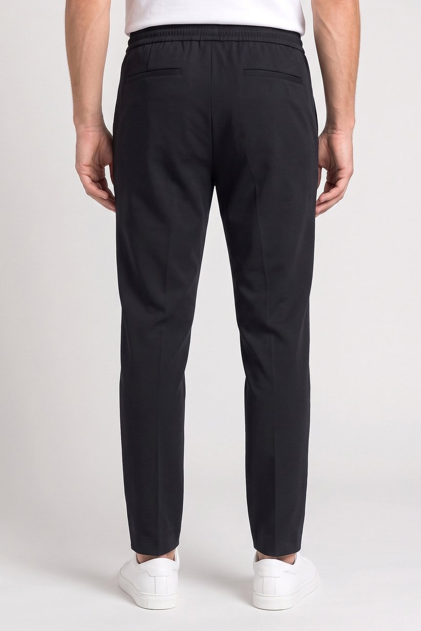 Men Slim Fit Solid Straight Leg Pants, Navy