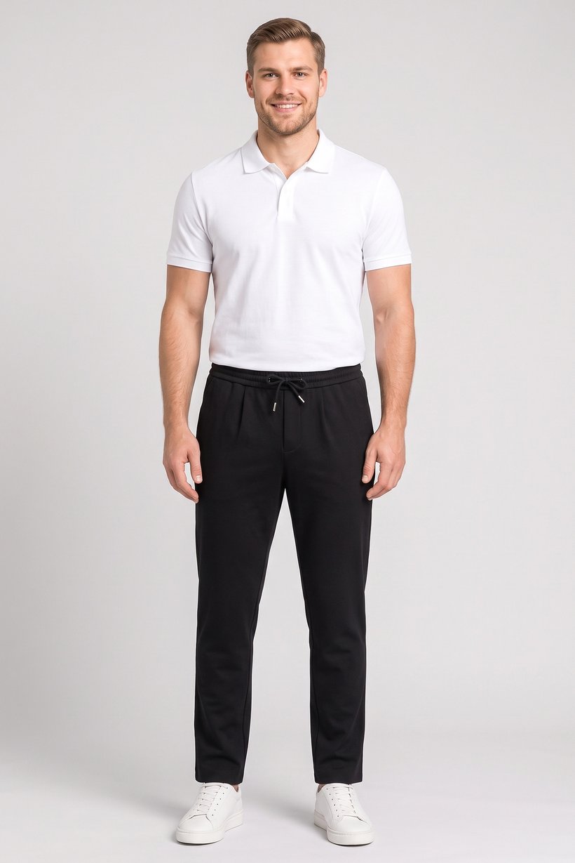 Men Slim Fit Solid Straight Leg Pants, Black