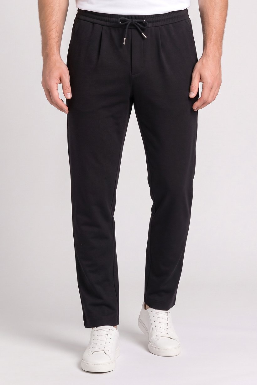 Men Slim Fit Solid Straight Leg Pants, Black