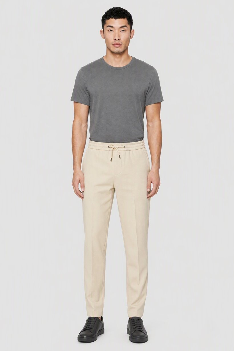 Men Slim Fit Solid Straight Leg Pants, Beige