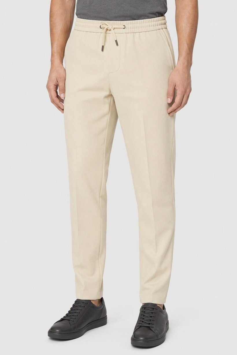Men Slim Fit Solid Straight Leg Pants, Beige