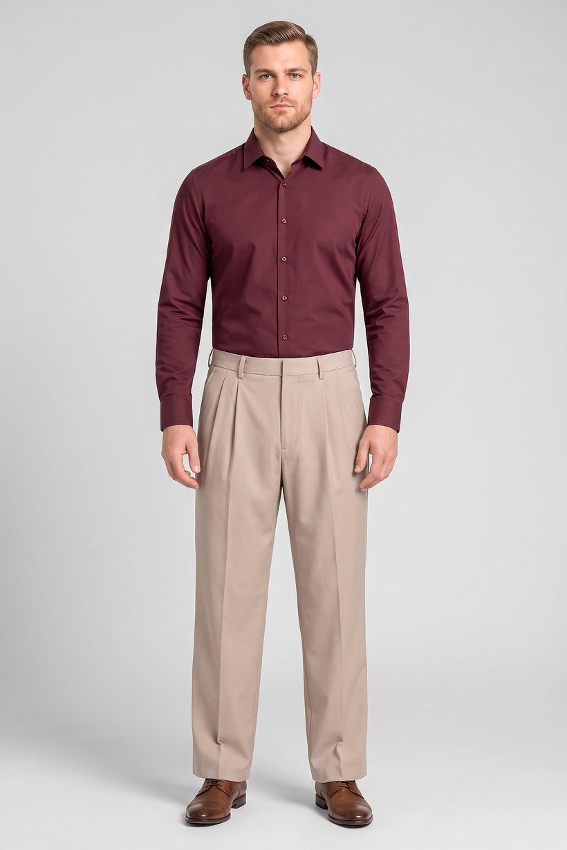 Men Baggy Fit Solid Wide Leg Pants, Beige