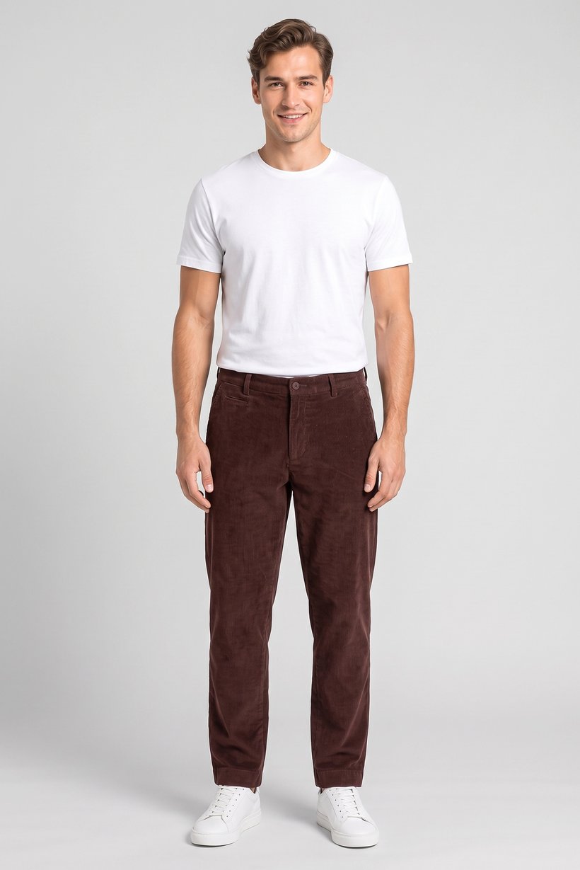 Men Straight Fit  Textured Corduroy Pants, Brown