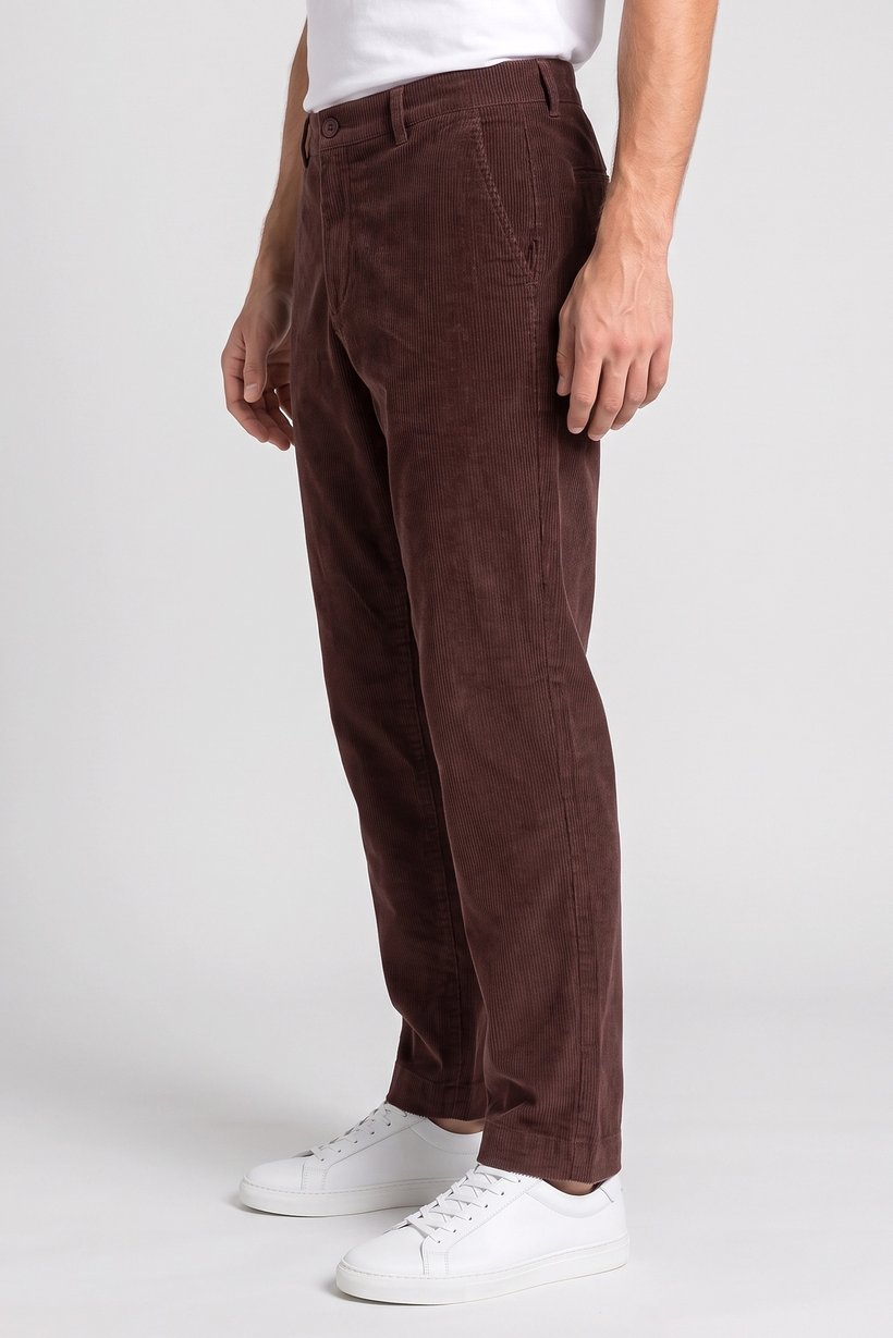 Men Straight Fit  Textured Corduroy Pants, Brown