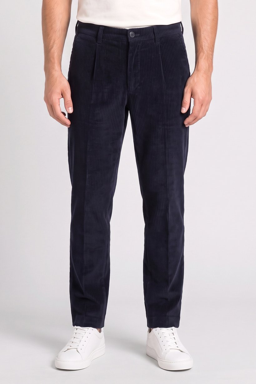 Men Straight Fit Textured Corduroy Pants, Navy