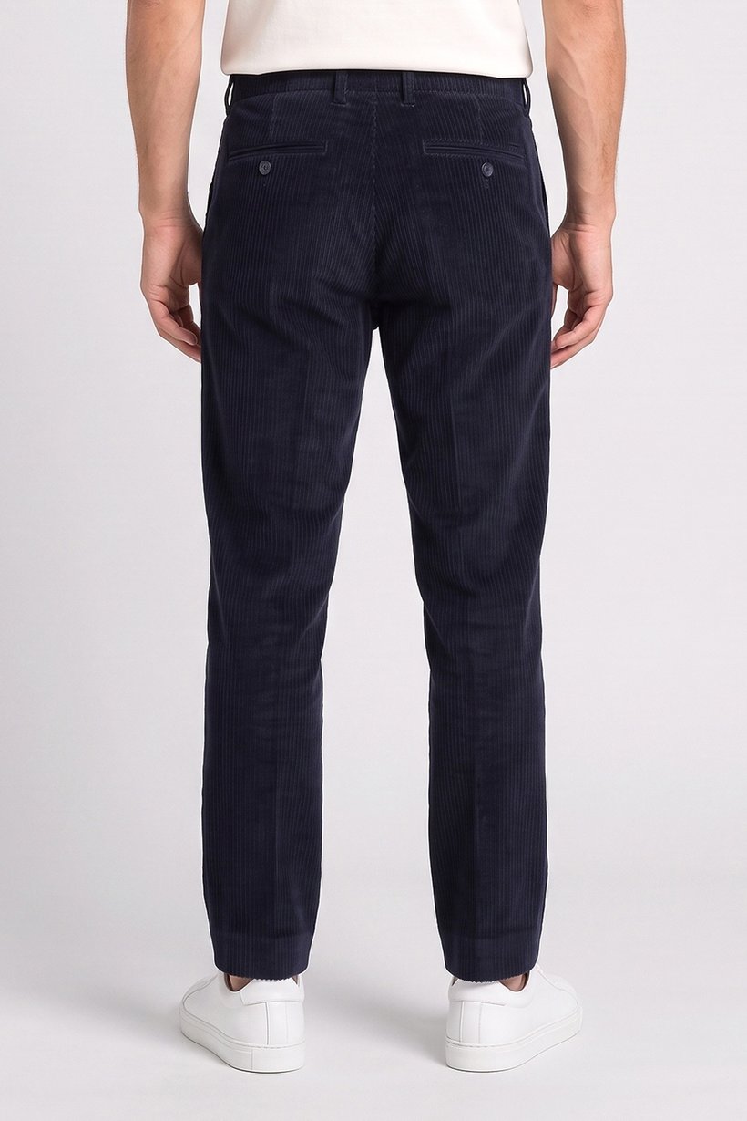 Men Straight Fit Textured Corduroy Pants, Navy