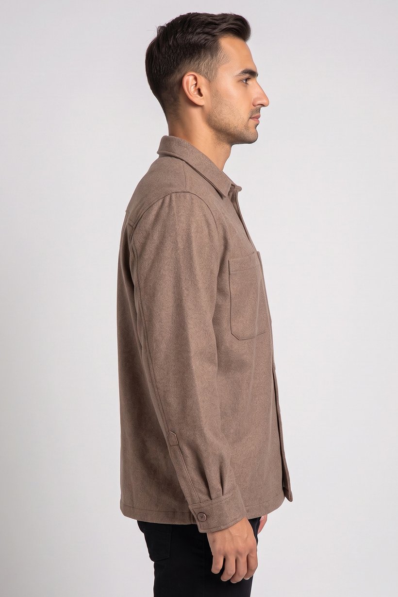 Men Regular Fit Long Sleeve Heather Jacket Shirt, Brown