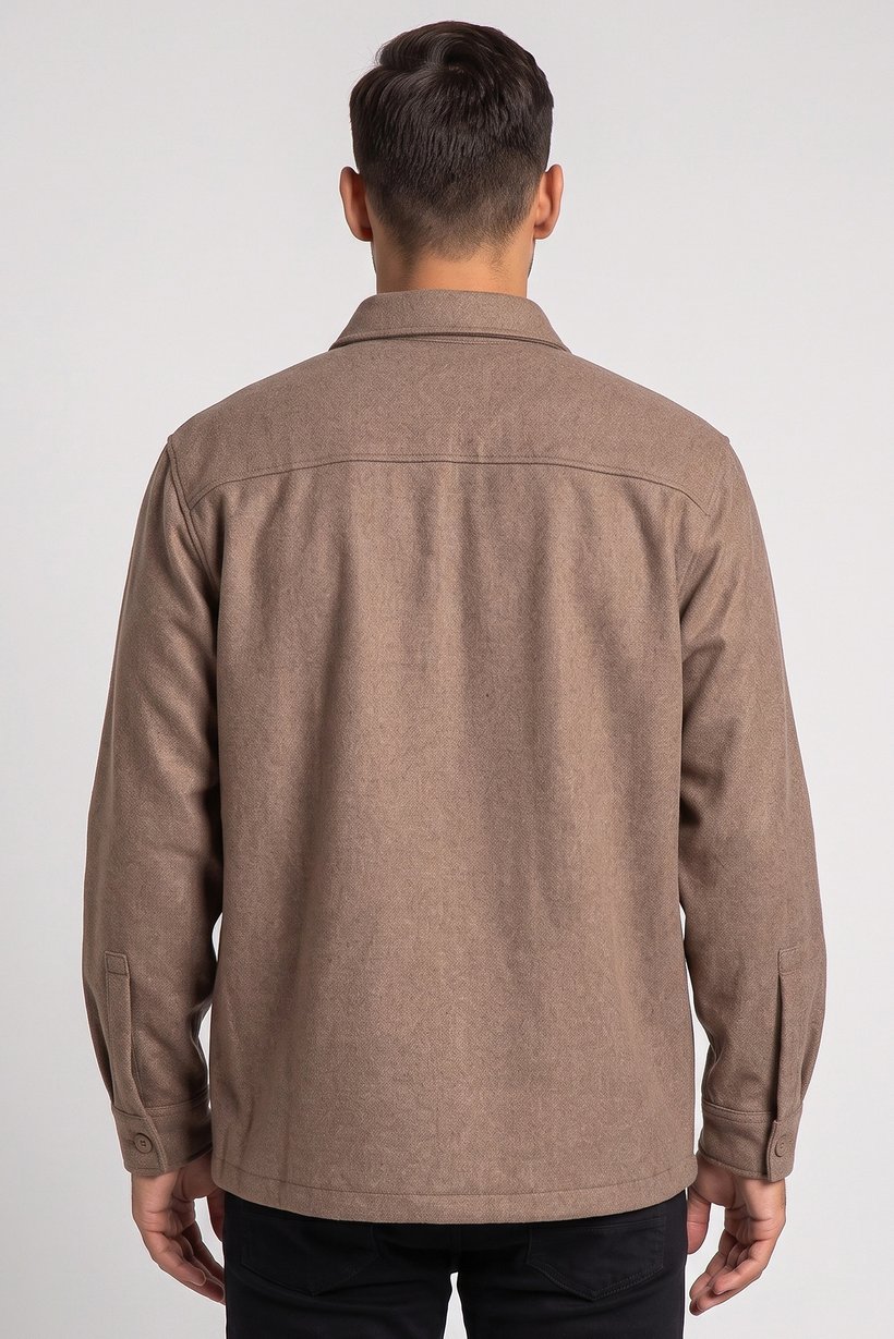 Men Regular Fit Long Sleeve Heather Jacket Shirt, Brown