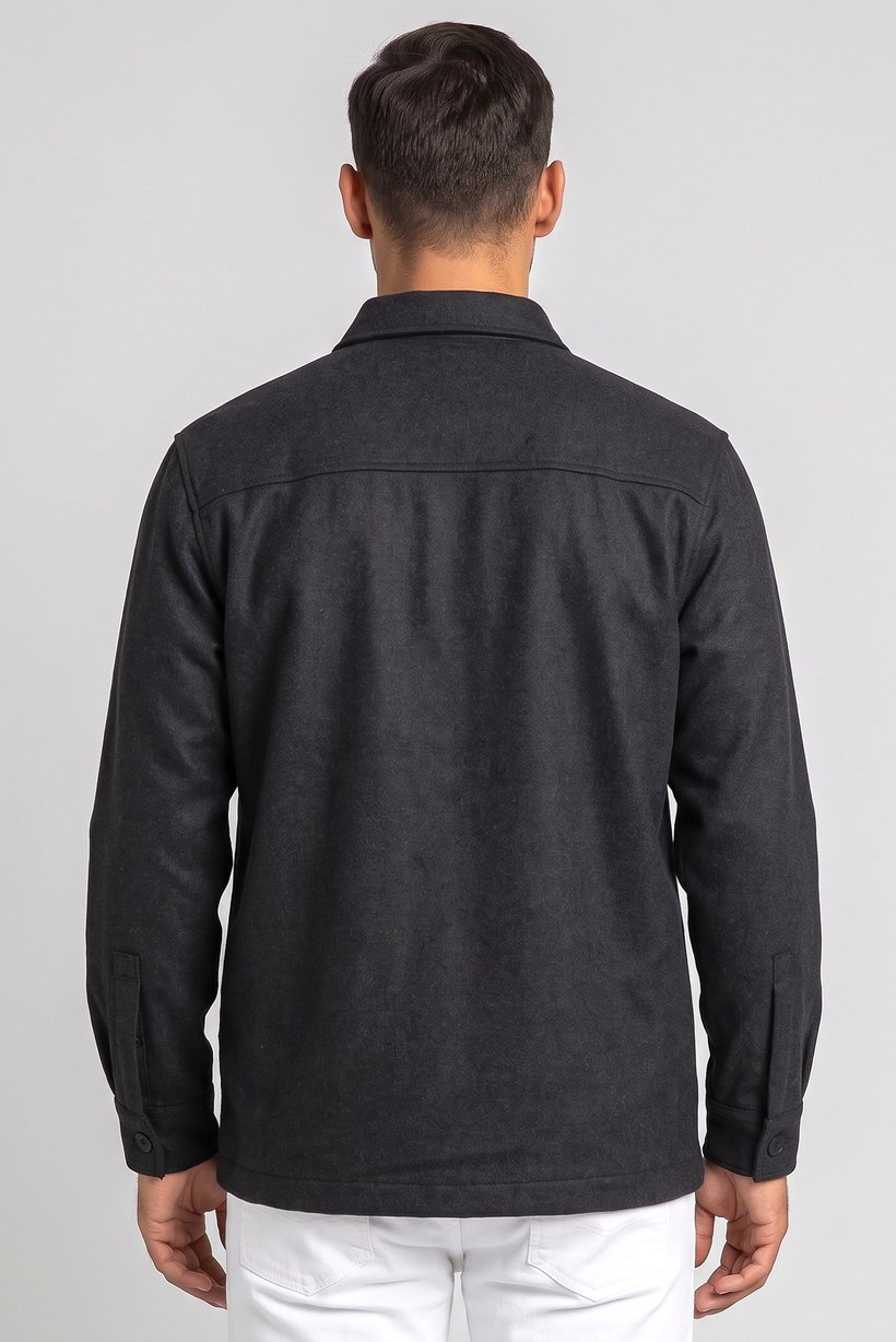 Men Oversized Fit Long Sleeve Textured Jacket Shirt, Black