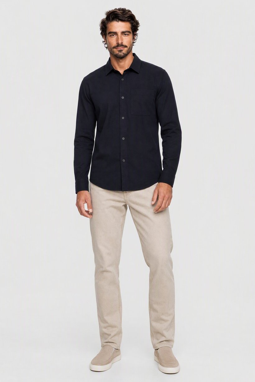 Men Loose Fit Long Sleeve Solid Casual Shirt, Dark Navy