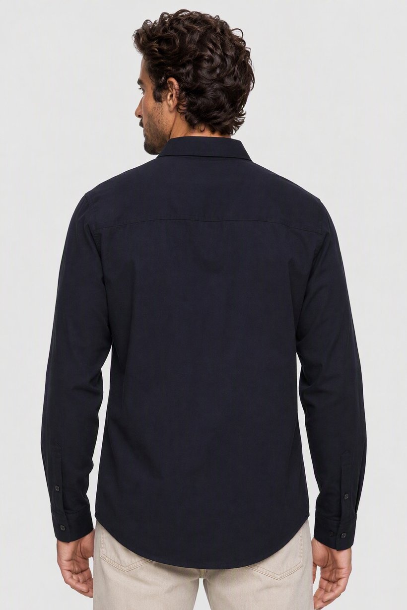 Men Loose Fit Long Sleeve Solid Casual Shirt, Dark Navy