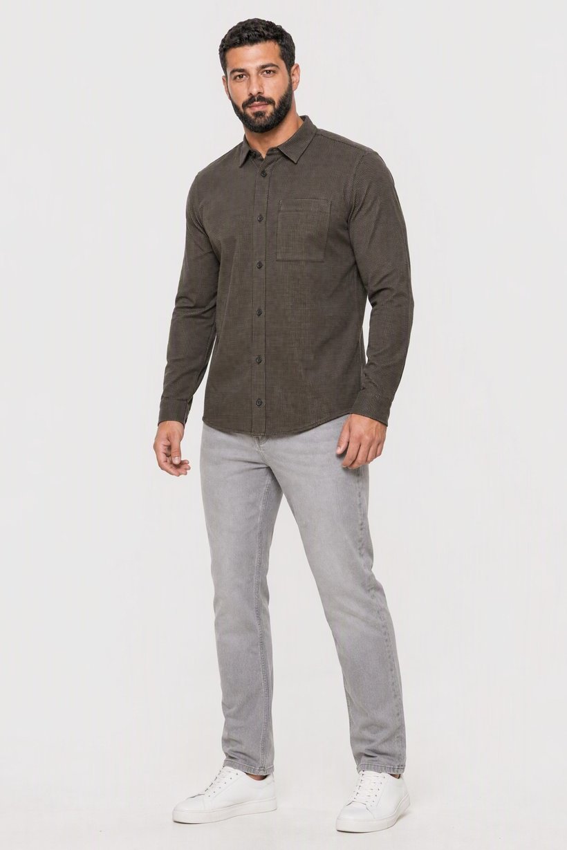Men Loose Fit Houndstooth Long Sleeve Casual Shirt, Multicolor