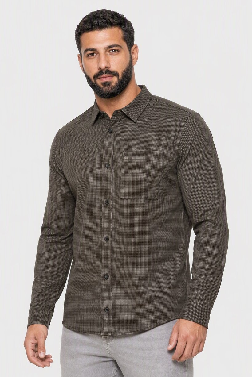 Men Loose Fit Houndstooth Long Sleeve Casual Shirt, Multicolor