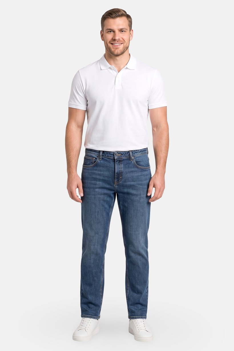 Men Straight Fit Washed Stretchable Jeans, Blue