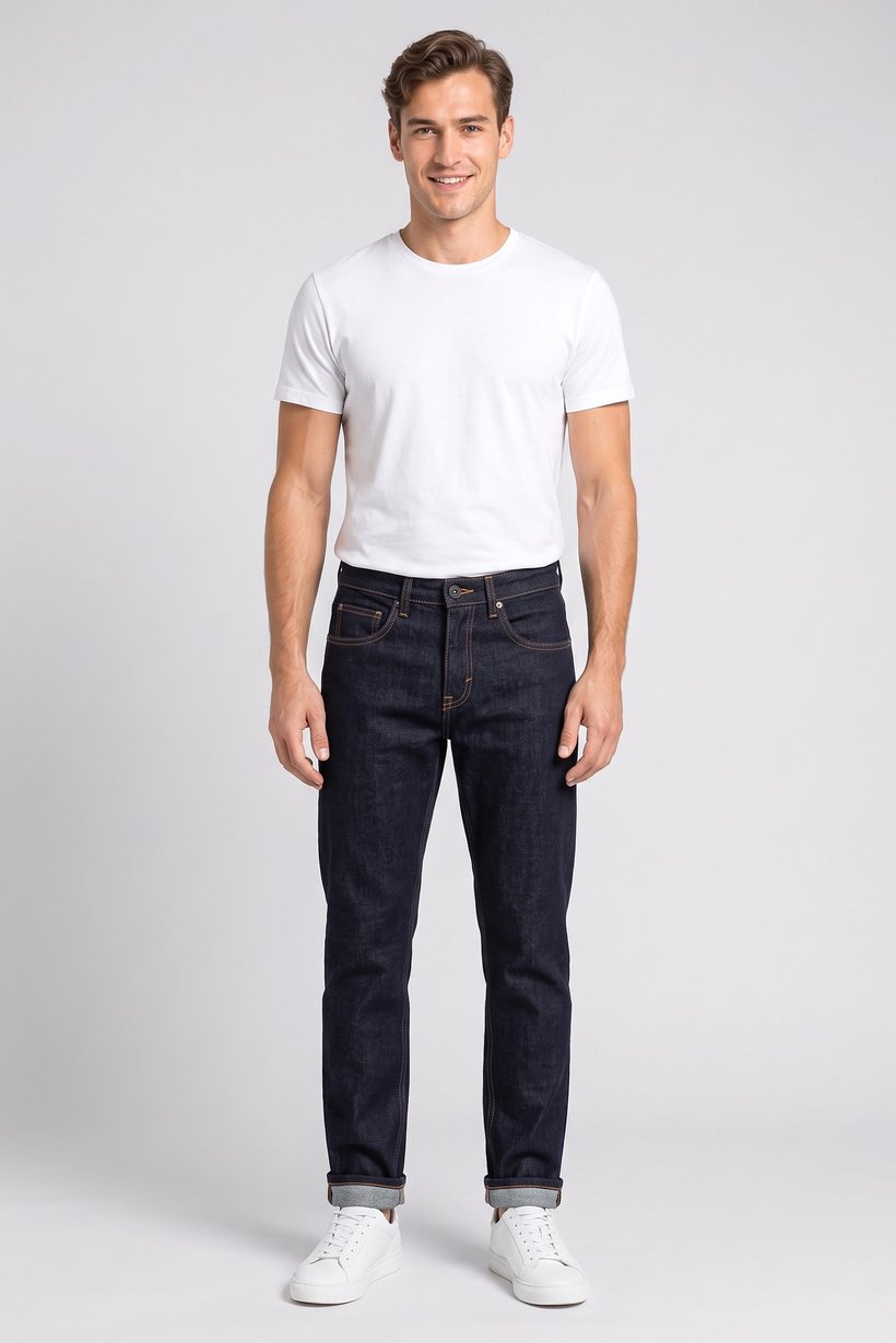 Men Straight Fit Solid Stretchable Jeans, Dark Navy