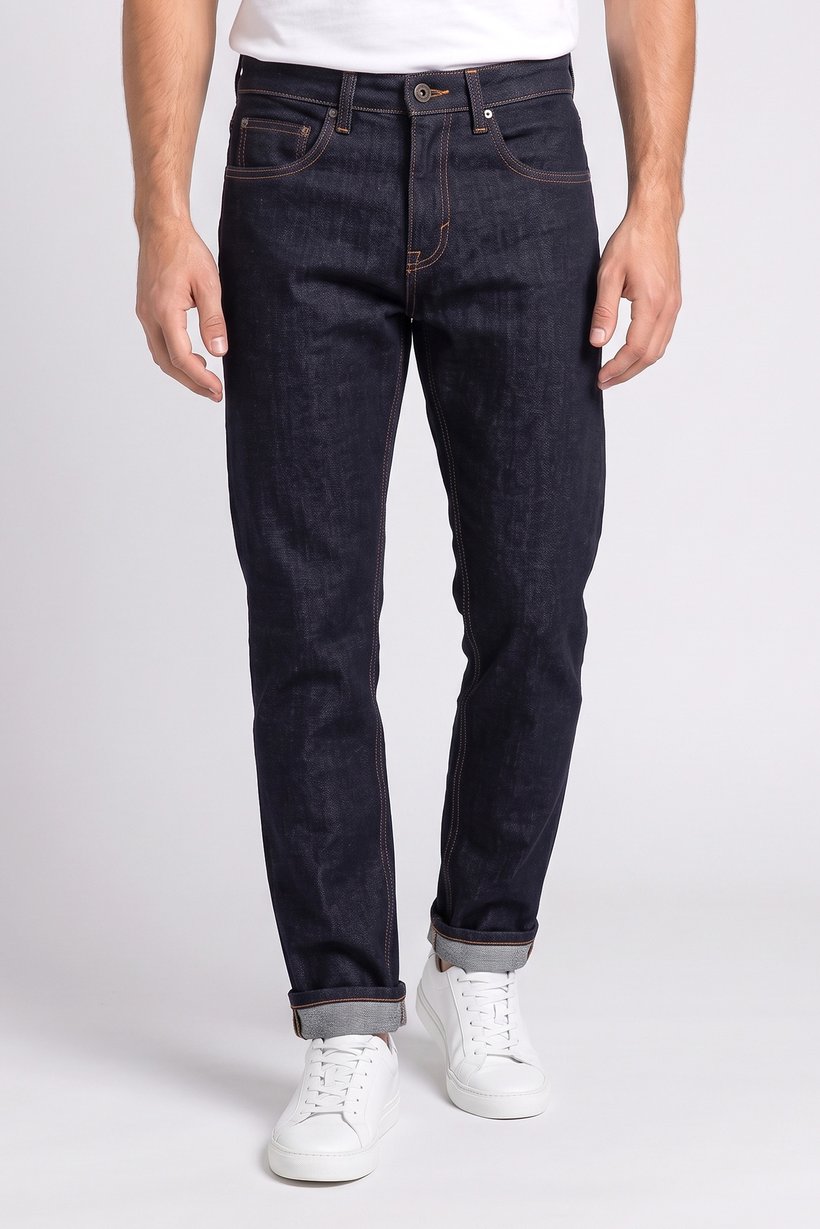 Men Straight Fit Solid Stretchable Jeans, Dark Navy
