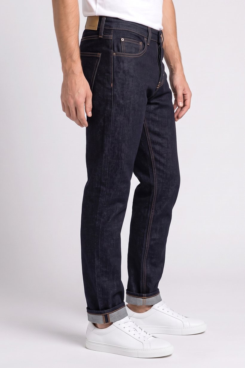 Men Straight Fit Solid Stretchable Jeans, Dark Navy